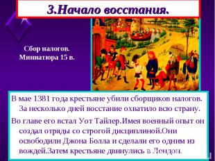 В мае 1381 года крестьяне убили сборщиков налогов. За несколько дней восстание о