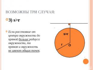 3) s&gt;r 3) s&gt;r Если расстояние от центра окружности до прямой больше радиус