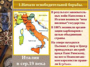 1.Начало освободительной борьбы. В результате завоеватель-ных войн Наполеона в И