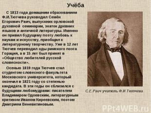 С 1813 года домашним образованием Ф.И.Тютчева руководил Семён Егорович Раич, вып