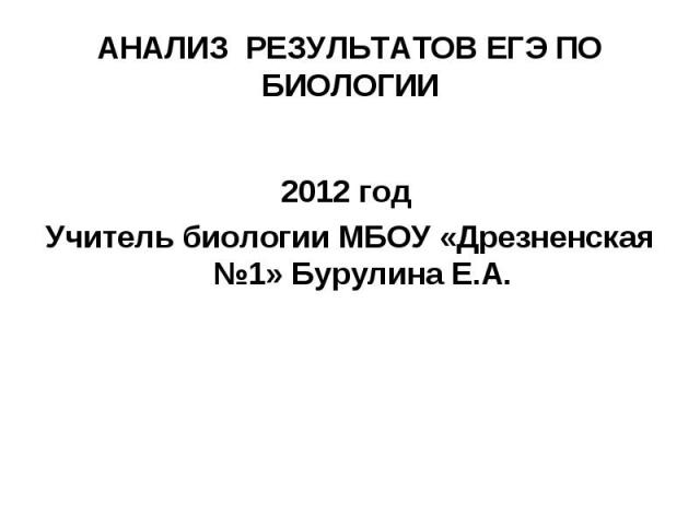2012 год Учитель биологии МБОУ «Дрезненская №1» Бурулина Е.А.