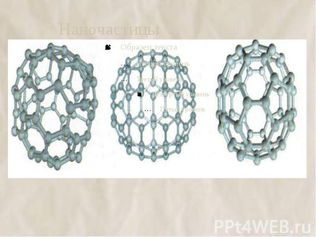 Наночастицы Атомы графита могут образовывать шарики примерно из 60, 70.72 углеродных молекул , напоминающие по форме футбольный мяч, называют фуллеренами.