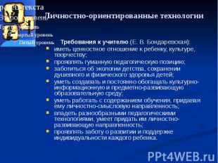 Личностно-ориентированные технологии Требования к учителю (Е. В. Бондаревская):