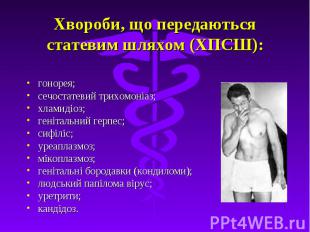 Хвороби, що передаються статевим шляхом (ХПСШ): гонорея; сечостатевий трихомоніа