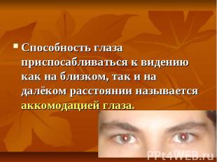 Способность глаза приспосабливаться к видению как на близком, так и на далёком р