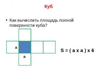 Куб Как вычислить площадь полной поверхности куба?