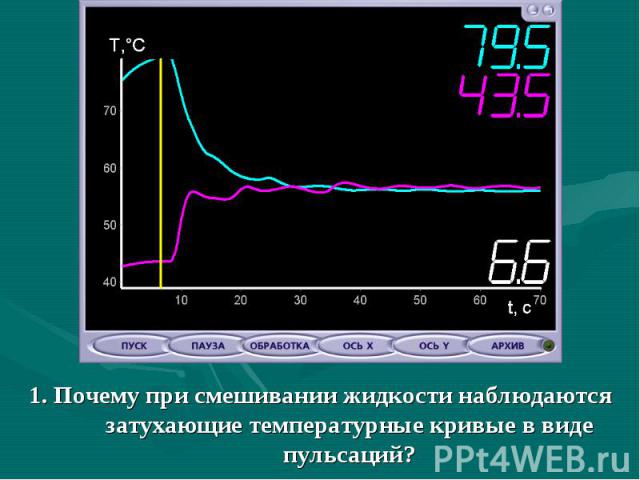 1. Почему при смешивании жидкости наблюдаются затухающие температурные кривые в виде пульсаций?