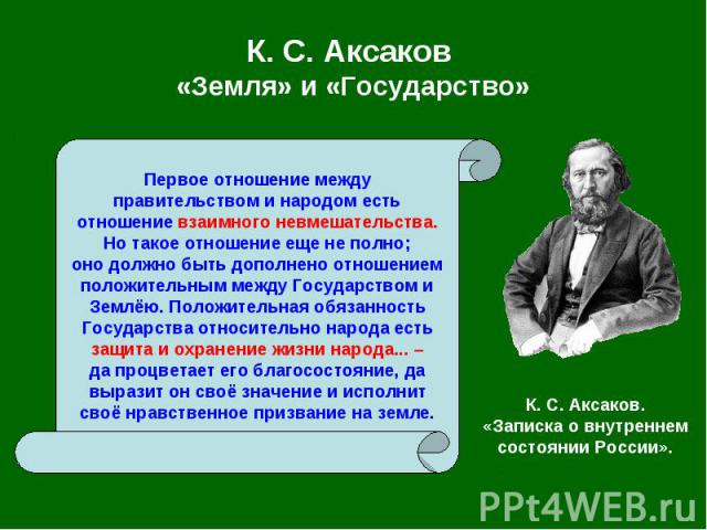 К. С. Аксаков «Земля» и «Государство»