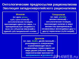 Онтологические предпосылки рационализма Эволюция западноевропейского рационализм