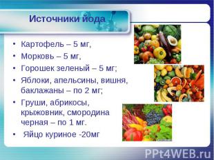 Картофель – 5 мг, Картофель – 5 мг, Морковь – 5 мг, Горошек зеленый – 5 мг; Ябло