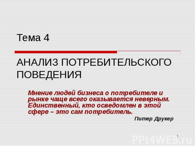 Лекция по теме Основы теории потребительского поведения