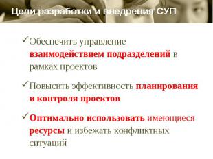 Обеспечить управление взаимодействием подразделений в рамках проектов Обеспечить