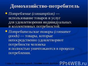 Домохозяйство-потребитель Потребление (consumption) — использование товаров и ус