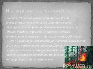 Наблюдение за лесхозом Югры В начале 2005 года многие лесничества России впервые