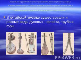 Из духовых инструментов были распространены флейта, шанкха (труба в виде раковин