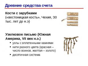 Кости с зарубками («вестоницкая кость», Чехия, 30 тыс. лет до н.э) Кости с заруб