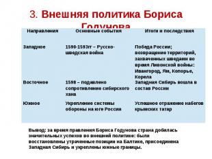 3. Внешняя политика Бориса Годунова