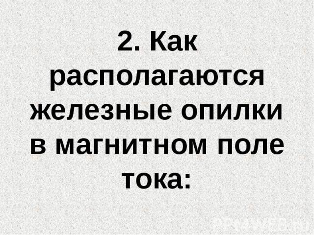 2. Как располагаются железные опилки в магнитном поле тока: