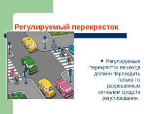 Регулируемый перекресток Регулируемые перекрестки пешеход должен переходить толь