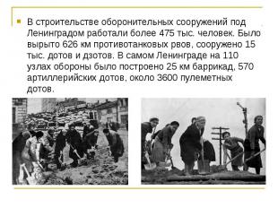 В строительстве оборонительных сооружений под Ленинградом работали более 475 тыс
