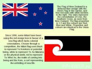 The Flag of New Zealand is a defaced blue ensign with the Union Flag in the cant