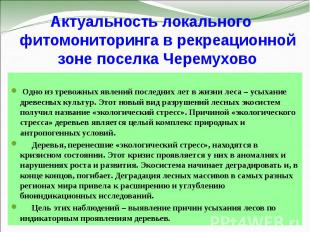 Актуальность локального фитомониторинга в рекреационной зоне поселка Черемухово