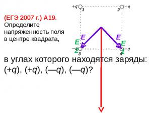 (ЕГЭ 2007 г.) А19. Определите напряженность поля в центре квадрата,