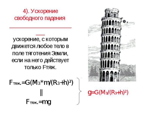 Fтяж.=G(M3*m/(R3+h)²) Fтяж.=G(M3*m/(R3+h)²) || g=G(M3/(R3+h)²) Fтяж.=mg