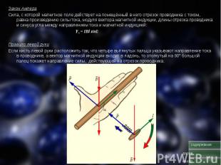 Закон Ампера Закон Ампера Сила, с которой магнитное поле действует на помещённый