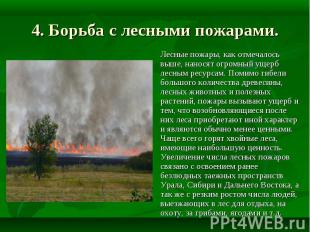 Лесные пожары, как отмечалось выше, наносят огромный ущерб лесным ресурсам. Поми