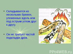 Складывается из нескольких бревен, уложенных вдоль или под острым углом друг к д