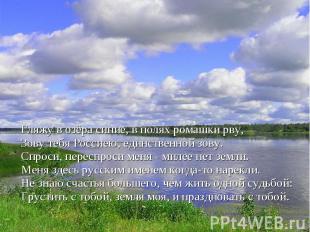 Гляжу в озёра синие, в полях ромашки рву, Зову тебя Россиею, единственной зову.