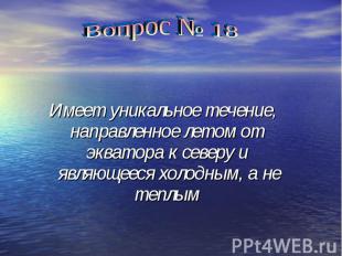 Имеет уникальное течение, направленное летом от экватора к северу и являющееся х