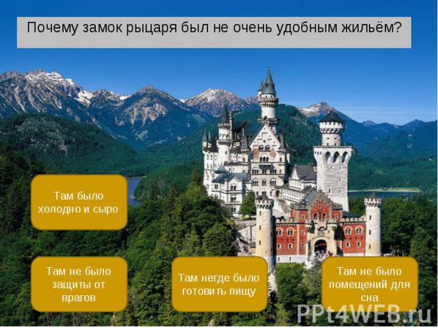 Почему замок рыцаря был не очень удобным жильём? Почему замок рыцаря был не очень удобным жильём?