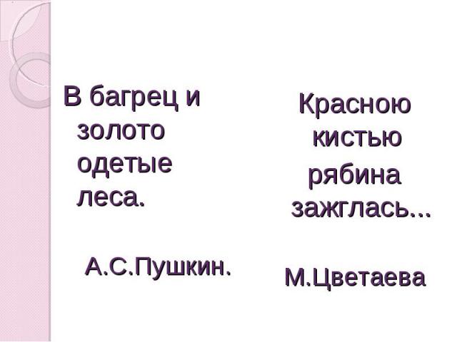 В багрец и золото одетые леса. В багрец и золото одетые леса. А.С.Пушкин.