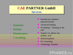 CAE PARTNER GmbH Services Seminars Hotline Maintenance Consulting