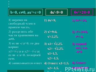 4x2-9=0 1) перенести свободный член в правую часть, 2) разделить обе части уравн