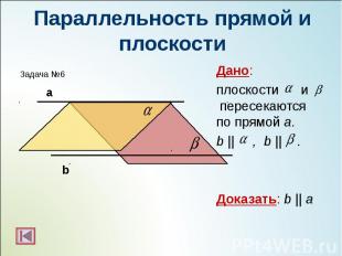 Дано: Дано: плоскости и пересекаются по прямой а. b || , b || . Доказать: b || a