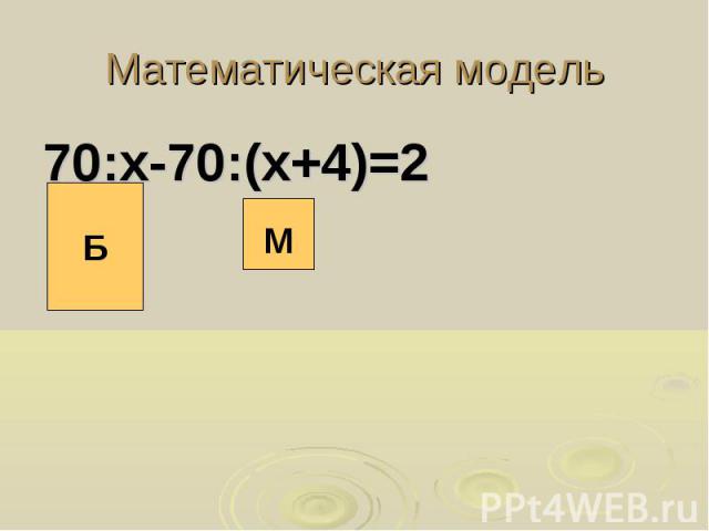 Математическая модель 70:х-70:(х+4)=2