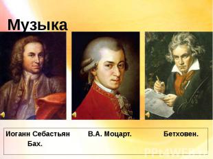 Музыка Иоганн Себастьян В.А. Моцарт. Бетховен. Бах.