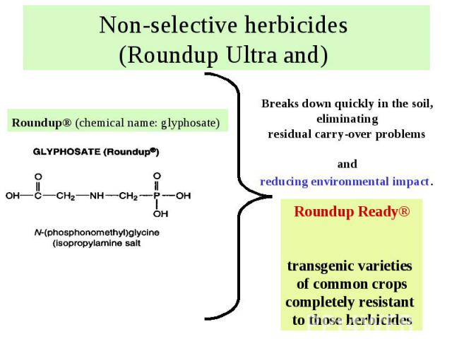 Non-selective herbicides (Roundup Ultra and)