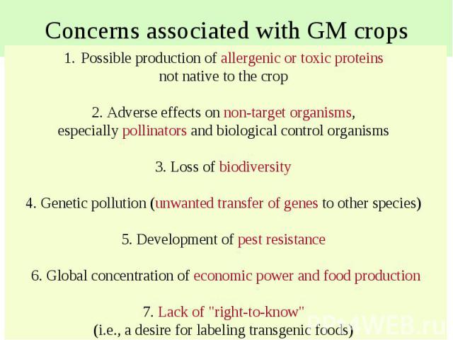 Concerns associated with GM crops