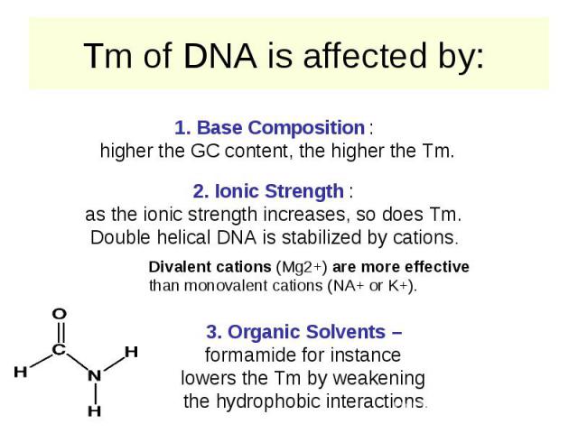 Tm of DNA is affected by: