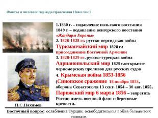 Факты и явления периода правления Николая I