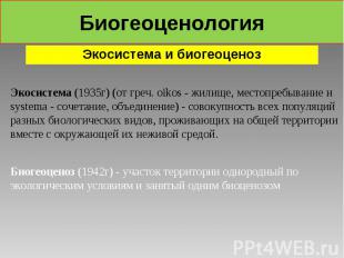 Экосистема и биогеоценоз Экосистема и биогеоценоз