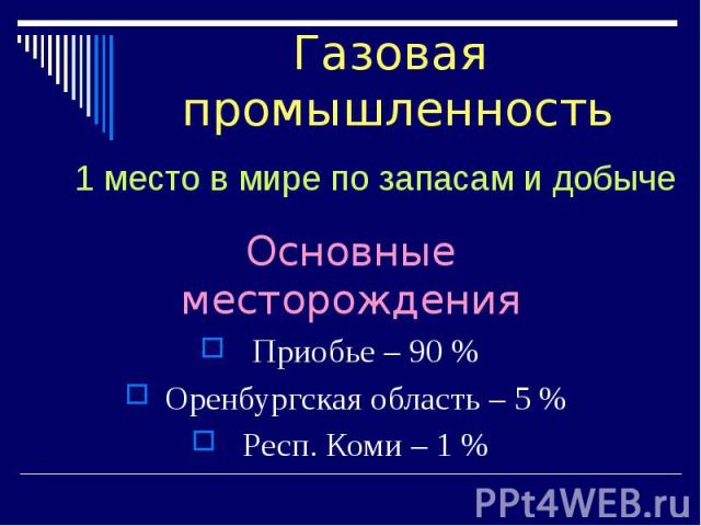 Основные месторождения Основные месторождения Приобье – 90 % Оренбургская область – 5 % Респ. Коми – 1 %