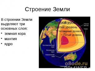 Строение Земли В строении Земли выделяют три основных слоя: земная кора мантия я