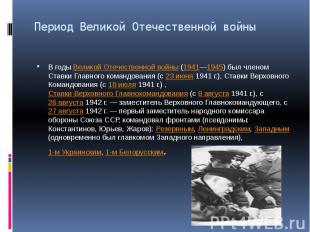 Период Великой Отечественной войны В годы Великой Отечественной войны (1941—1945