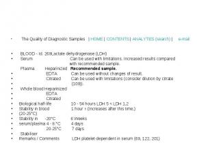 &nbsp; The Quality of Diagnostic Samples &nbsp; | HOME | CONTENTS | ANALYTES (se