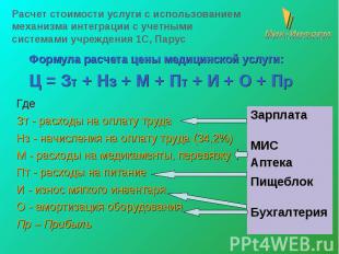 Расчет стоимости услуги с использованием механизма интеграции с учетными система